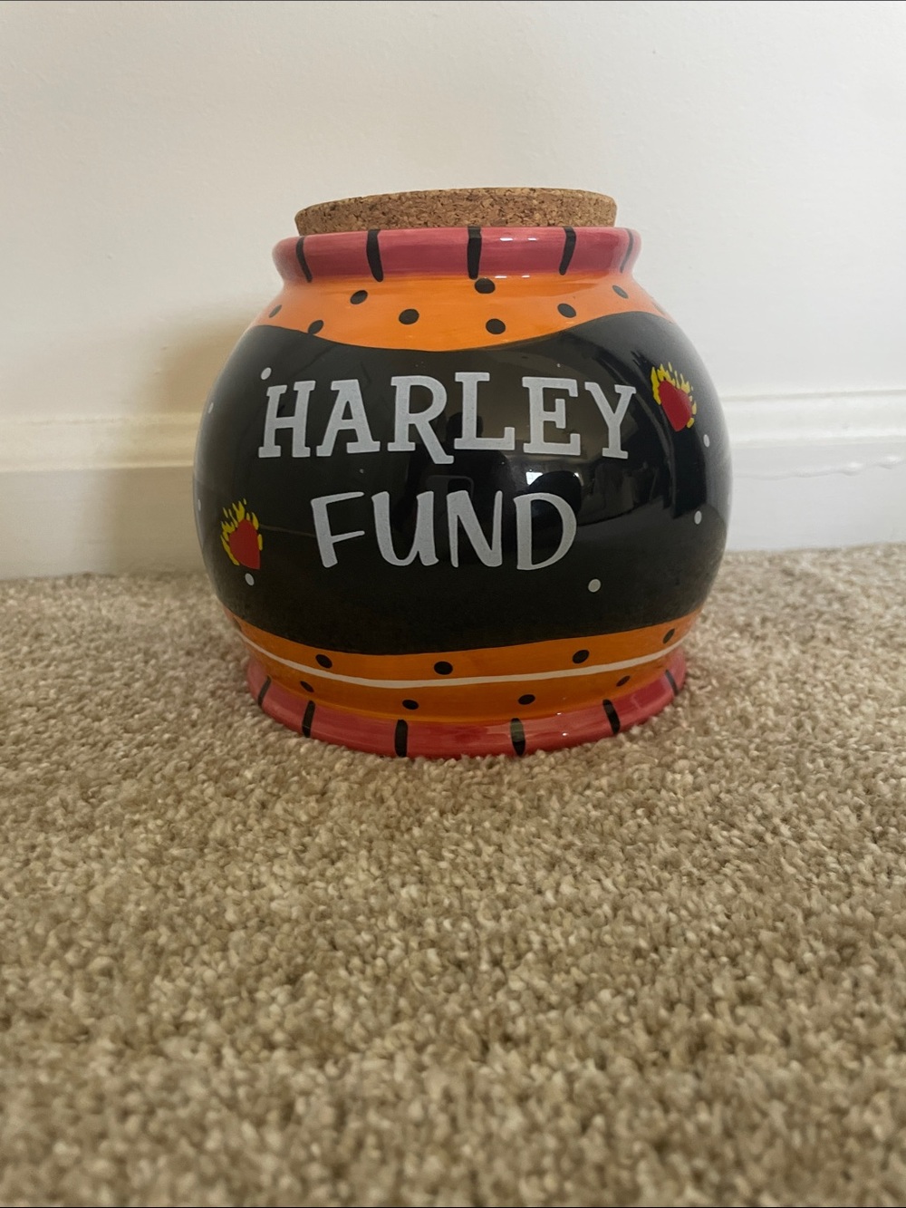 Harley Fund Ceramic Jar - Black and Orange Decorative Coin Bank - Picture 1 of 1